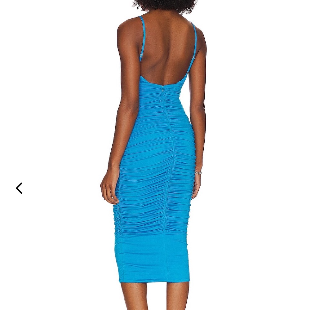 Lovers + Friends Turquoise Blue Ruched Midi Dress - Picture 2 of 5